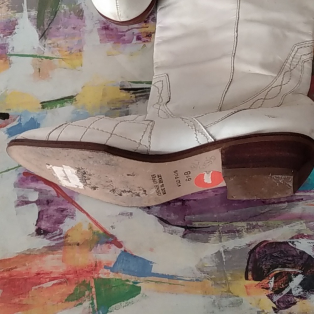 Vtg 80s Wild Pair White Cowboy Cowgirl Boots Festival Rodeo Cosplay - Picture 6 of 8